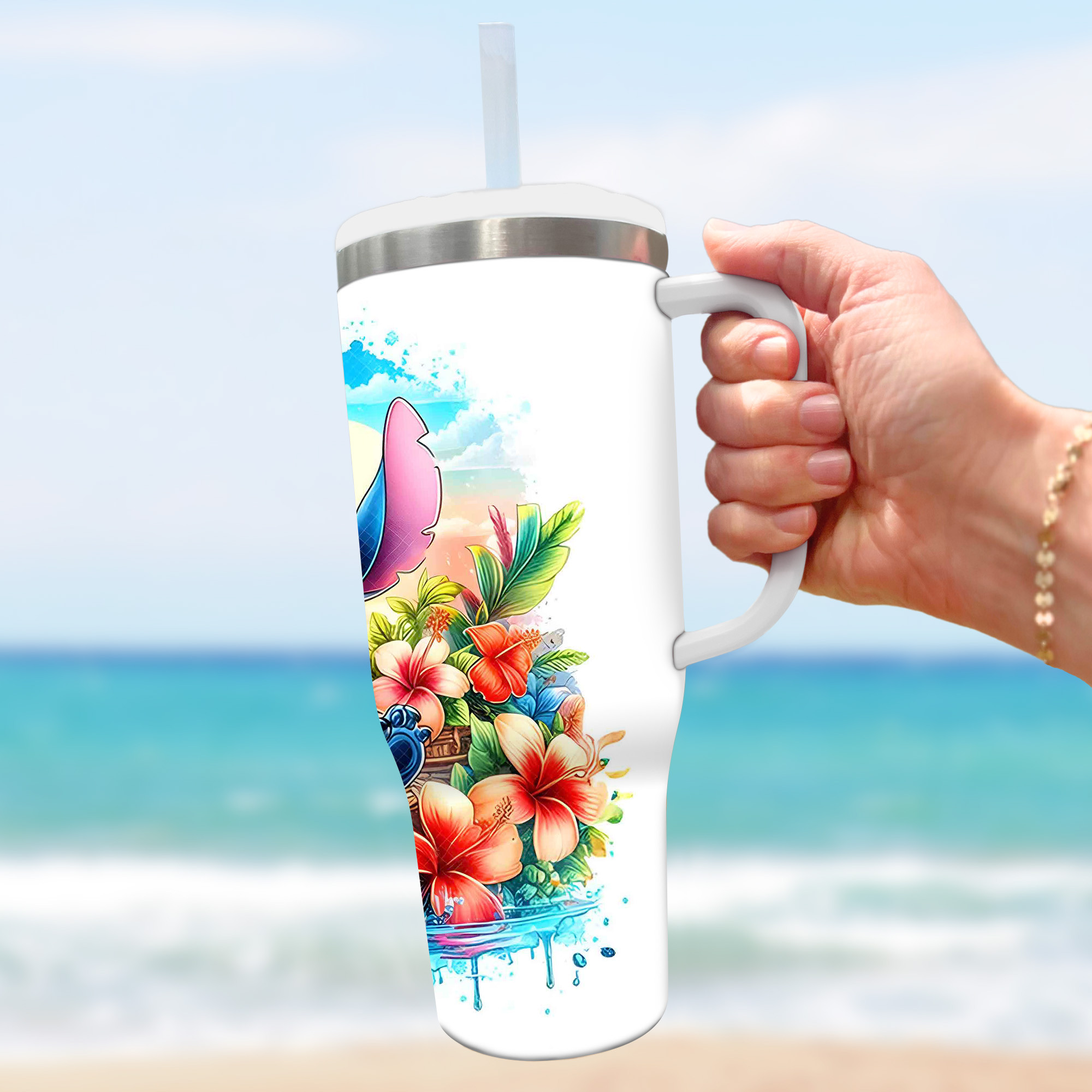 Personalized Tropical Tumbler with Cute Cartoon Characters - Image 5