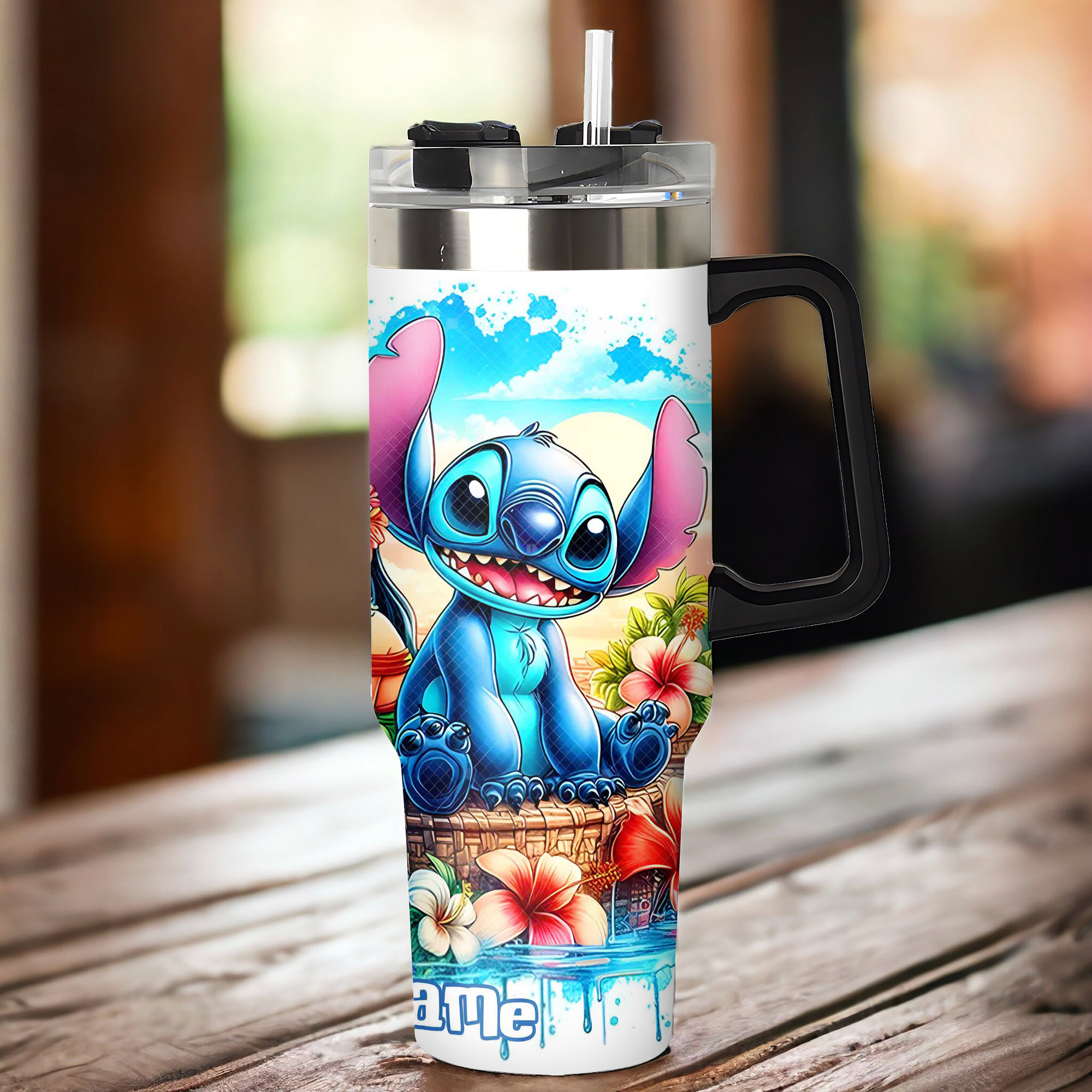 Personalized Tropical Tumbler with Cute Cartoon Characters - Image 3