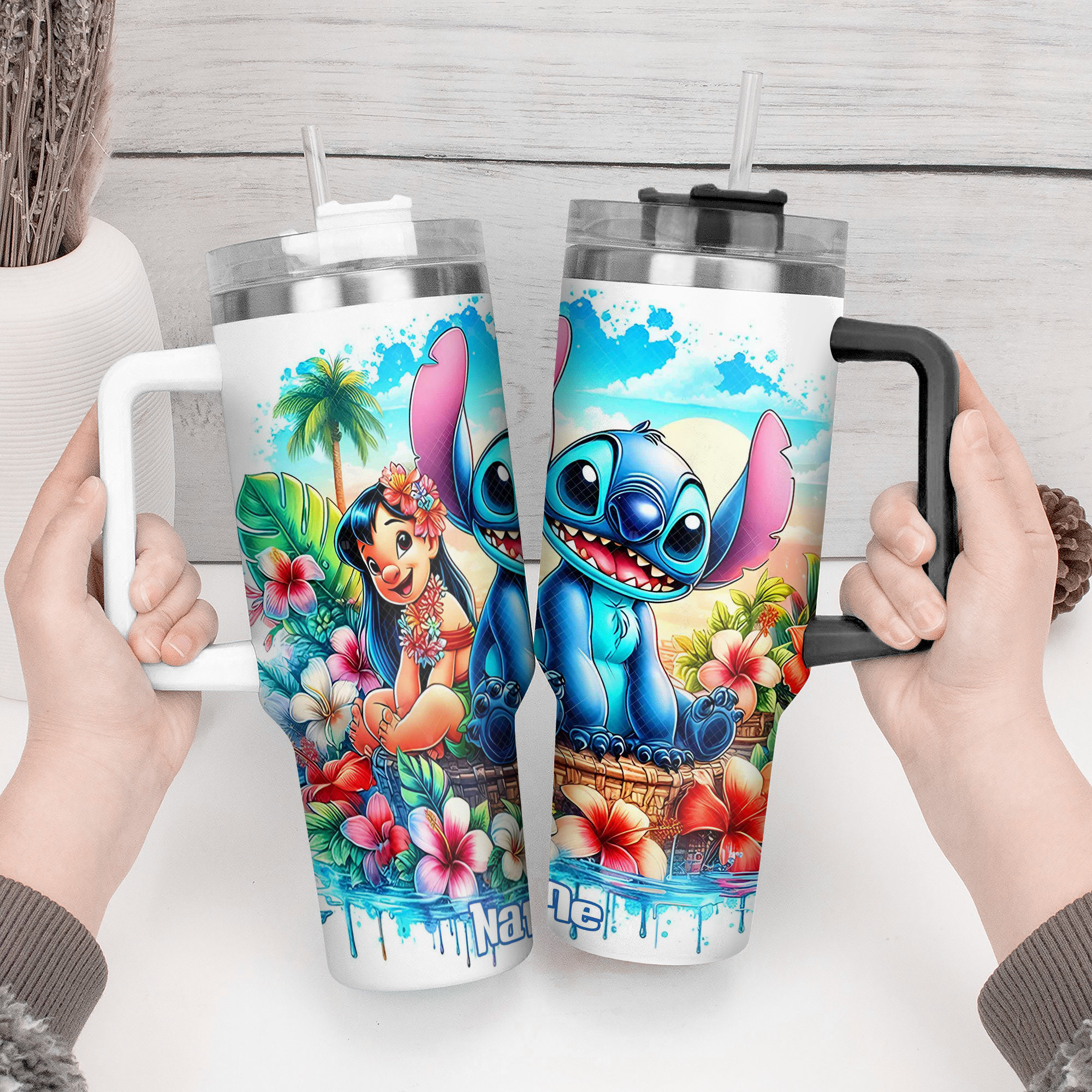 Personalized Tropical Tumbler with Cute Cartoon Characters - Image 4