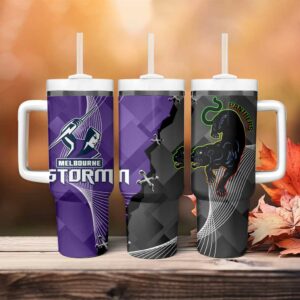 Storm And Panthers Rugby 2024 Go Champions Grand Final Dynamic Style Custom Stanley Quencher 40oz Stainless Steel Tumbler With Handle - Threewoofs
