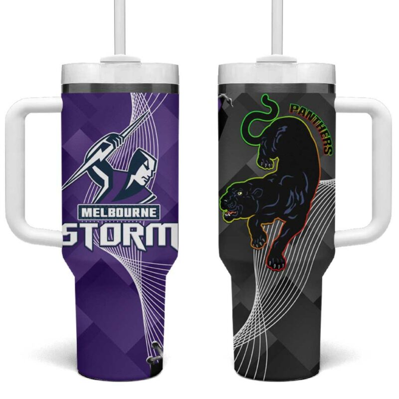 Storm And Panthers Rugby 2024 Go Champions Grand Final Dynamic Style Custom Stanley Quencher 40oz Stainless Steel Tumbler With Handle - Threewoofs - Image 2