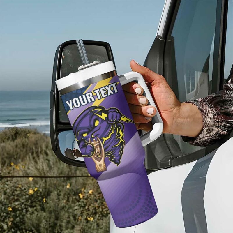 Storm Rugby 2024 Mascot With Trophy Go Champions Aboriginal Art Custom Stanley Quencher 40oz Stainless Steel Tumbler With Handle - Threewoofs - Image 7