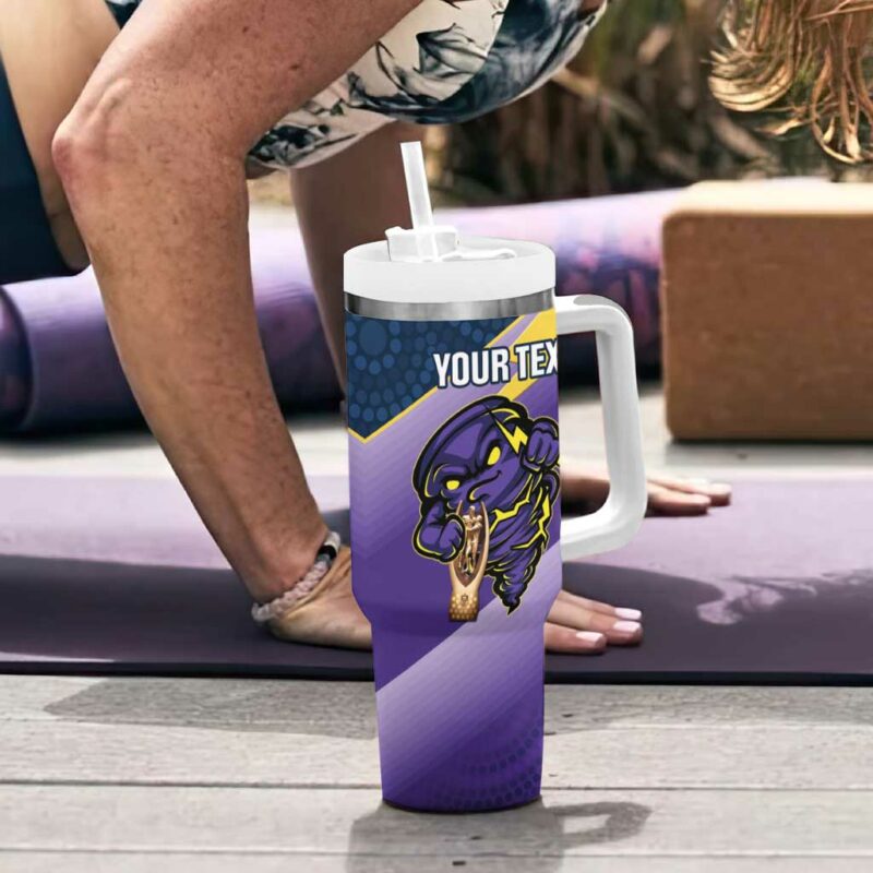 Storm Rugby 2024 Mascot With Trophy Go Champions Aboriginal Art Custom Stanley Quencher 40oz Stainless Steel Tumbler With Handle - Threewoofs - Image 6