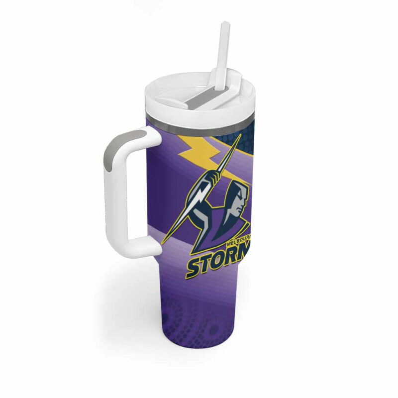 Storm Rugby 2024 Mascot With Trophy Go Champions Aboriginal Art Custom Stanley Quencher 40oz Stainless Steel Tumbler With Handle - Threewoofs - Image 3