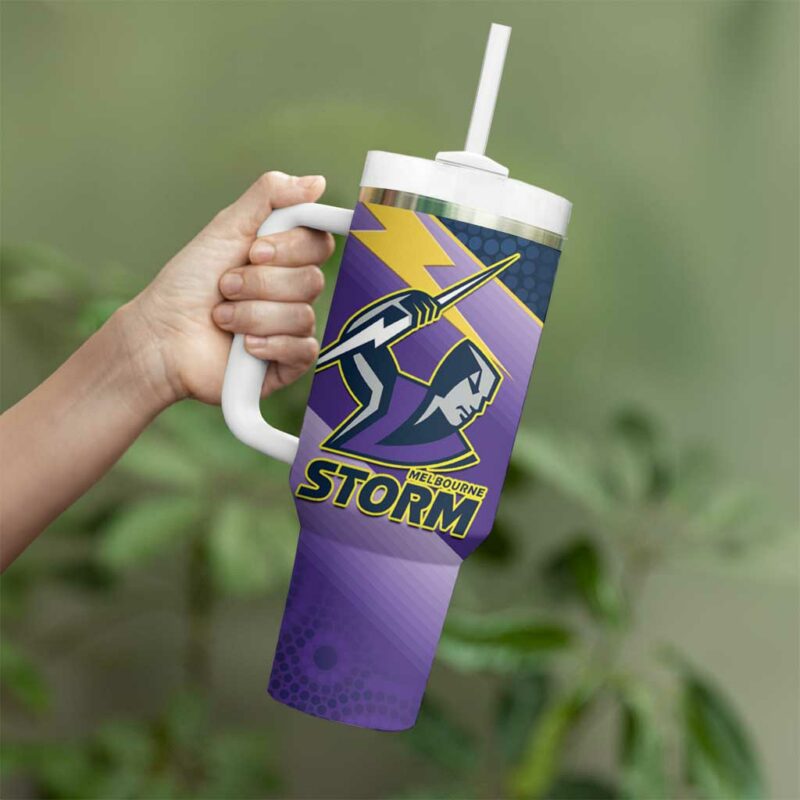 Storm Rugby 2024 Mascot With Trophy Go Champions Aboriginal Art Custom Stanley Quencher 40oz Stainless Steel Tumbler With Handle - Threewoofs - Image 4