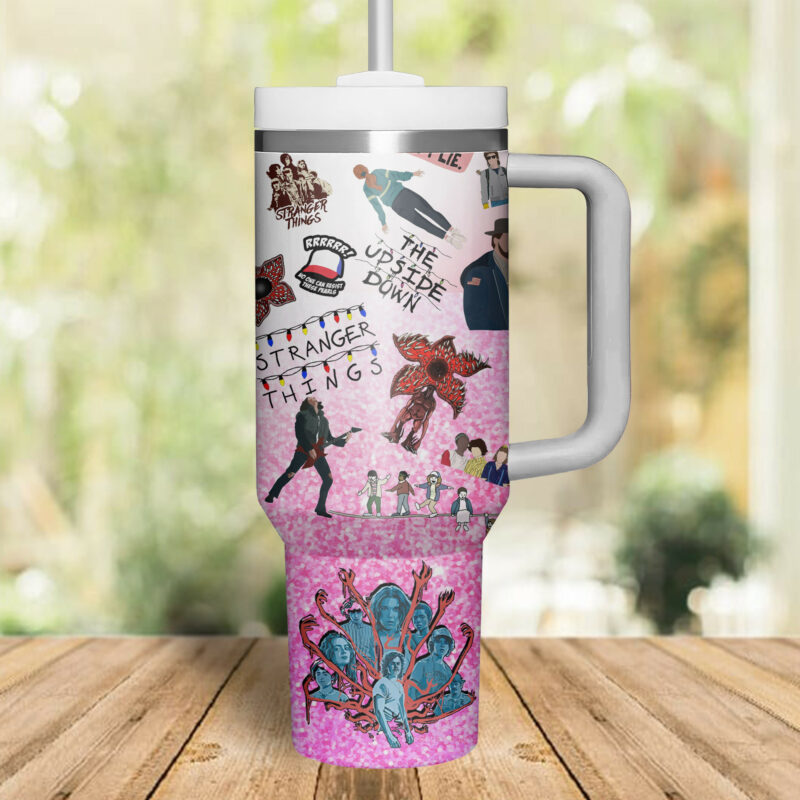Stranger Things Movies Custom Stanley Quencher 40oz Stainless Steel Tumbler With Handle - Threewoofs - Image 3