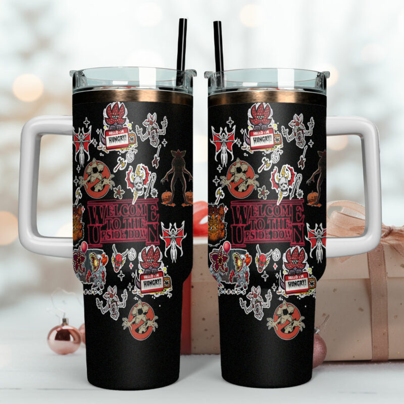 Stranger Things Movies Custom Stanley Quencher 40oz Stainless Steel Tumbler With Handle - Threewoofs - Image 4