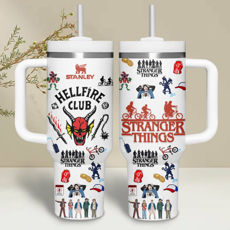 Stranger Things Movies Custom Stanley Quencher 40oz Stainless Steel Tumbler With Handle - Threewoofs - Image 2