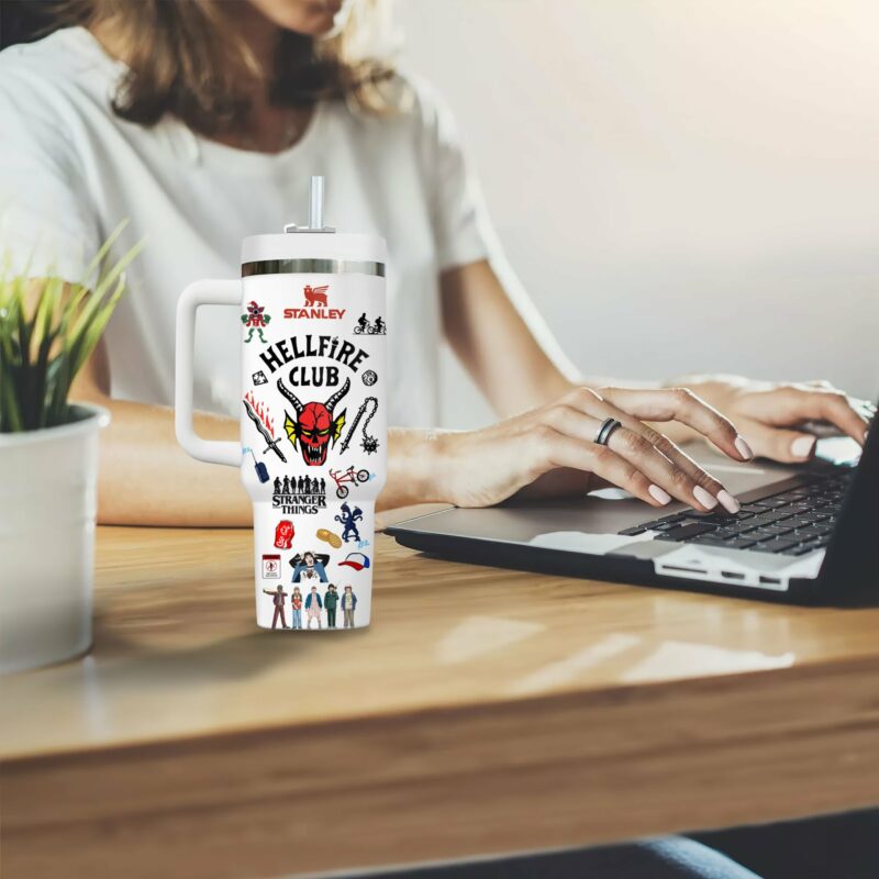Stranger Things Movies Custom Stanley Quencher 40oz Stainless Steel Tumbler With Handle - Threewoofs - Image 4