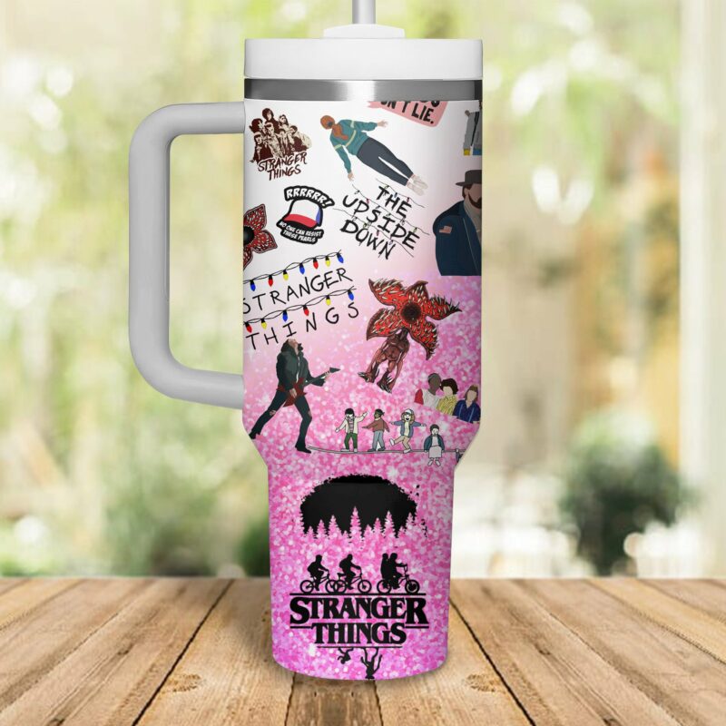 Stranger Things Movies Custom Stanley Quencher 40oz Stainless Steel Tumbler With Handle - Threewoofs - Image 2