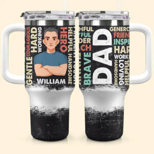 Strong Dad Custom Stanley Quencher 40oz Stainless Steel Tumbler With Handle - Threewoofs