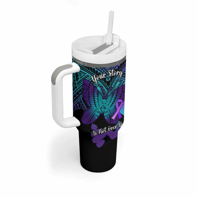 Suicide Awareness Your Story Is Not Over Yet Polynesian Butterfly Tattoo Custom Stanley Quencher 40oz Stainless Steel Tumbler With Handle - Threewoofs - Image 2