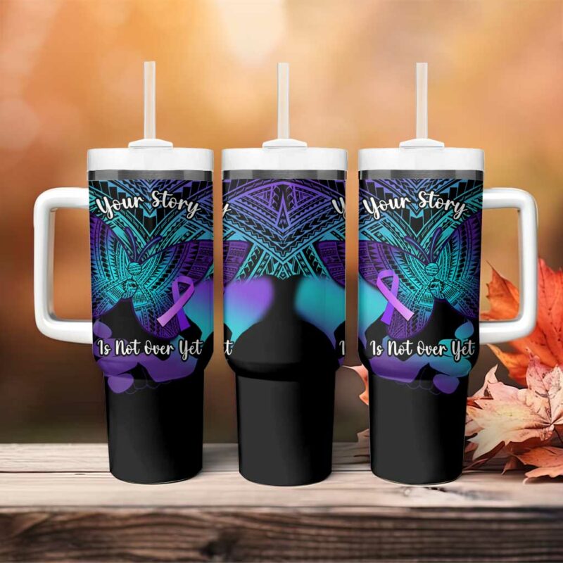 Suicide Awareness Your Story Is Not Over Yet Polynesian Butterfly Tattoo Custom Stanley Quencher 40oz Stainless Steel Tumbler With Handle - Threewoofs - Image 4