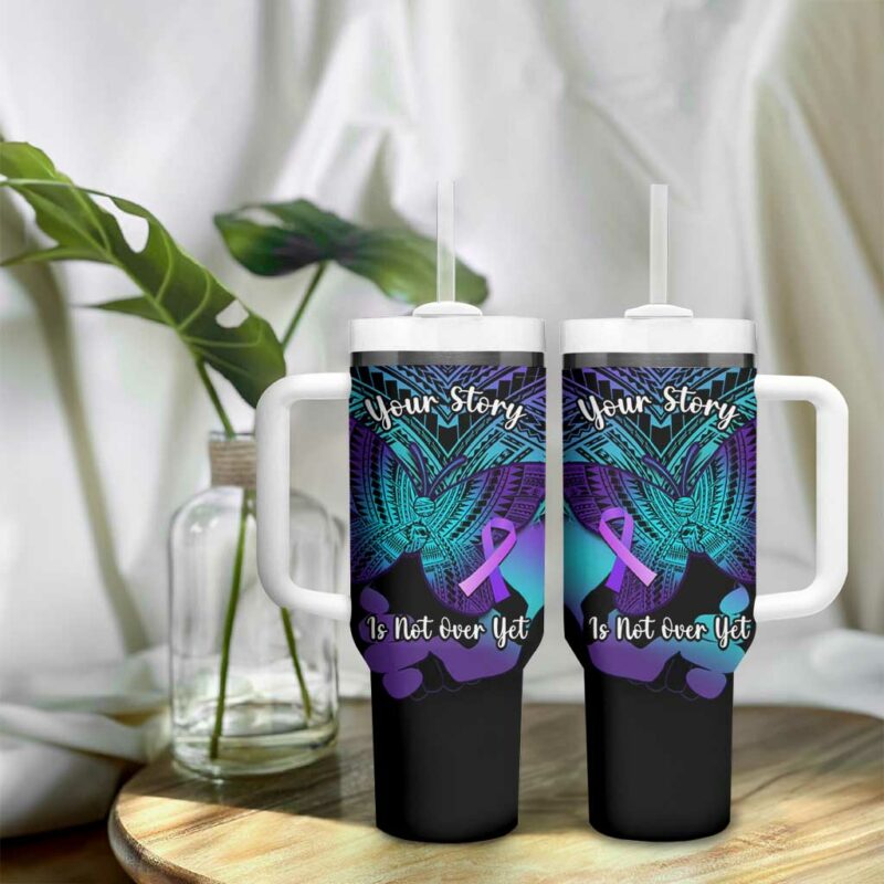 Suicide Awareness Your Story Is Not Over Yet Polynesian Butterfly Tattoo Custom Stanley Quencher 40oz Stainless Steel Tumbler With Handle - Threewoofs - Image 9