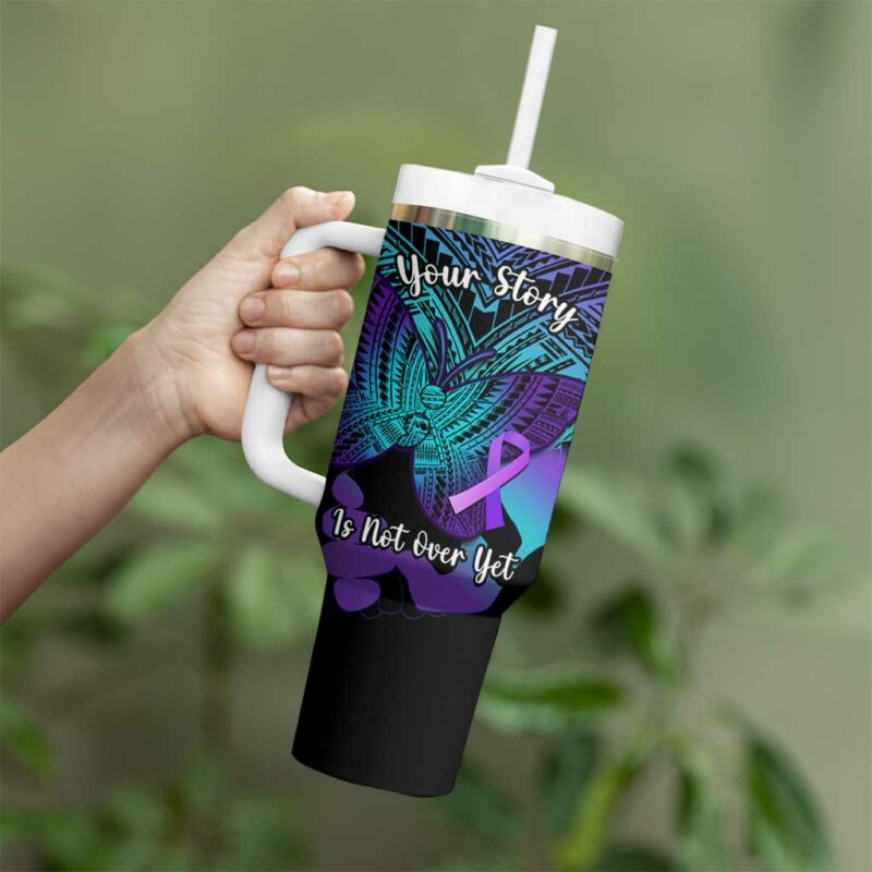 Suicide Awareness Your Story Is Not Over Yet Polynesian Butterfly Tattoo Custom Stanley Quencher 40oz Stainless Steel Tumbler With Handle - Threewoofs - Image 3