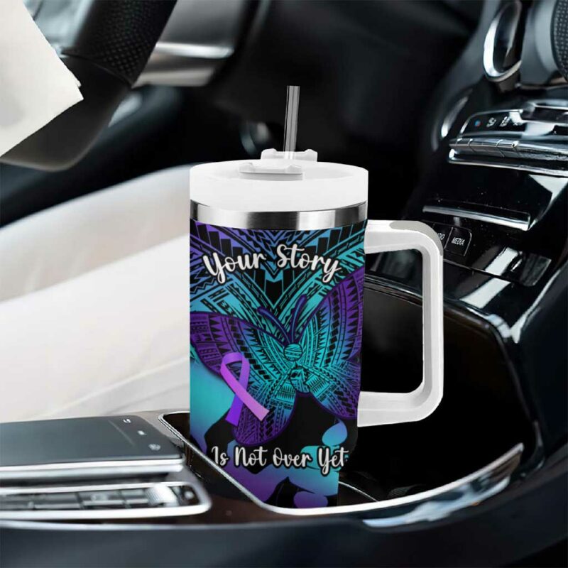 Suicide Awareness Your Story Is Not Over Yet Polynesian Butterfly Tattoo Custom Stanley Quencher 40oz Stainless Steel Tumbler With Handle - Threewoofs - Image 8