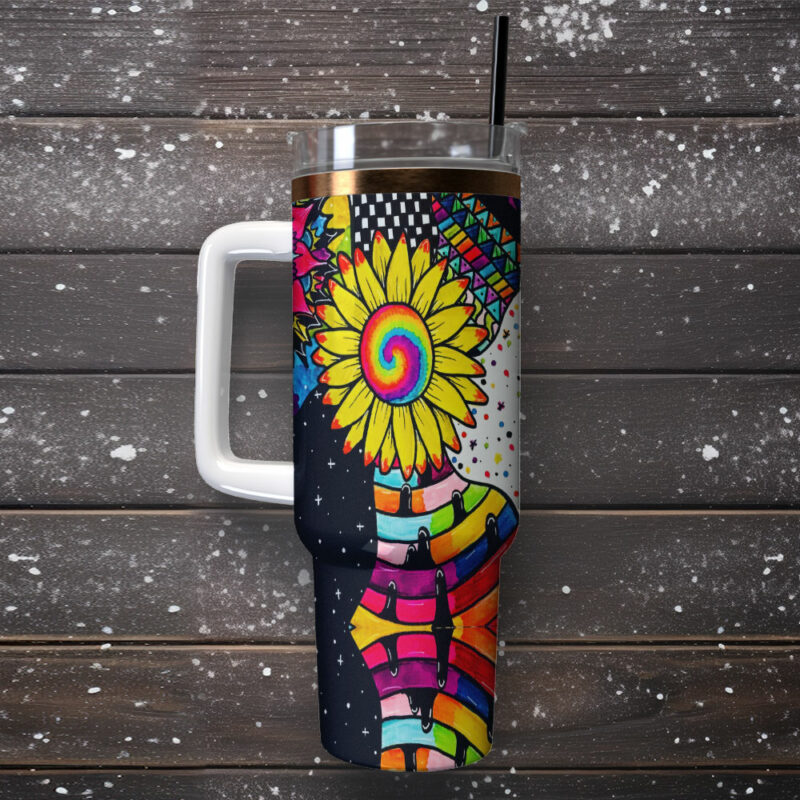 Sunflower Art Custom Stanley Quencher 40oz Stainless Steel Tumbler With Handle - Threewoofs - Image 2