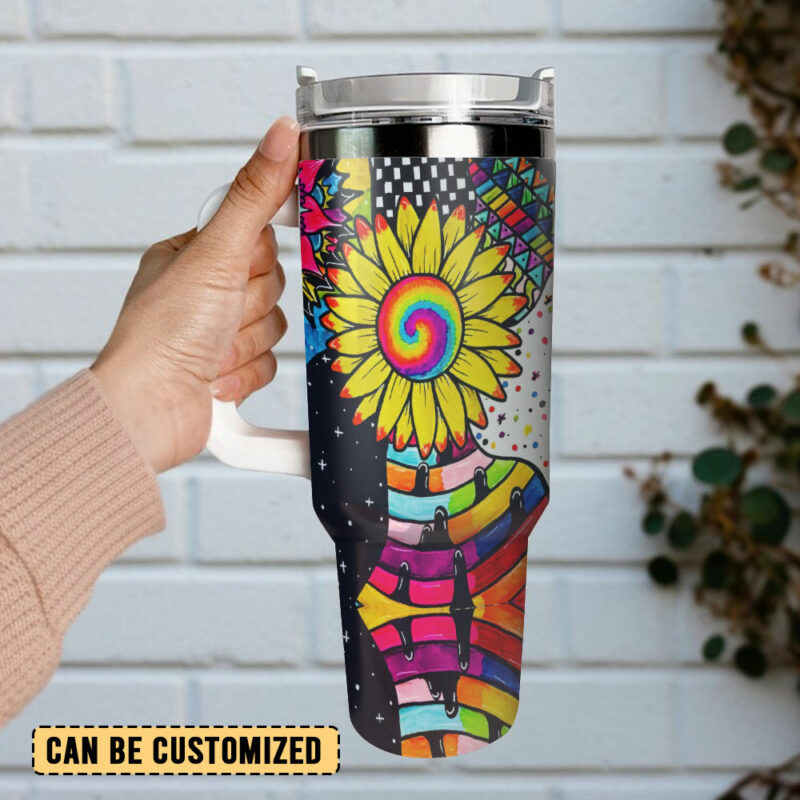 Sunflower Art Custom Stanley Quencher 40oz Stainless Steel Tumbler With Handle - Threewoofs - Image 3