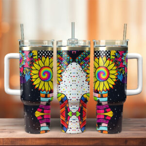 Sunflower Art Custom Stanley Quencher 40oz Stainless Steel Tumbler With Handle - Threewoofs
