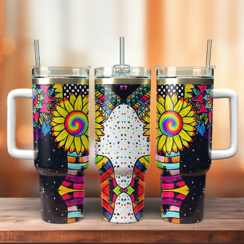 Sunflower Art Custom Stanley Quencher 40oz Stainless Steel Tumbler With Handle - Threewoofs