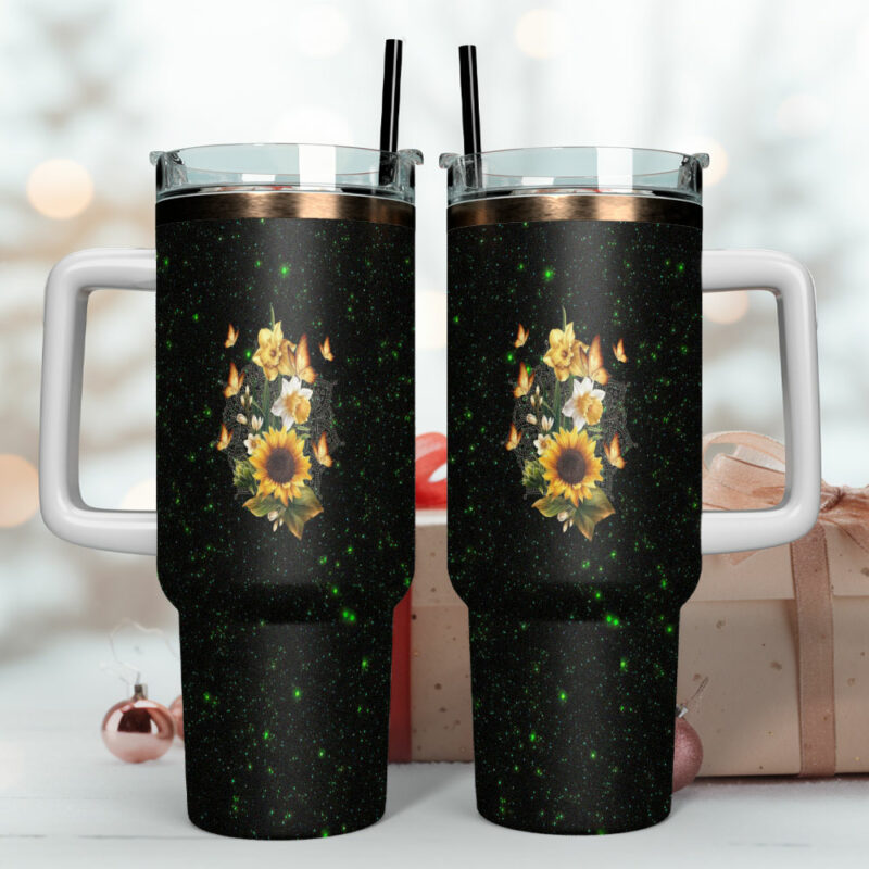Sunflower Custom Stanley Quencher 40oz Stainless Steel Tumbler With Handle - Threewoofs - Image 4