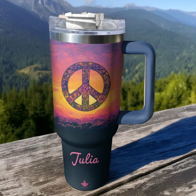Sunset Peace Custom Stanley Quencher 40oz Stainless Steel Tumbler With Handle - Threewoofs - Image 2