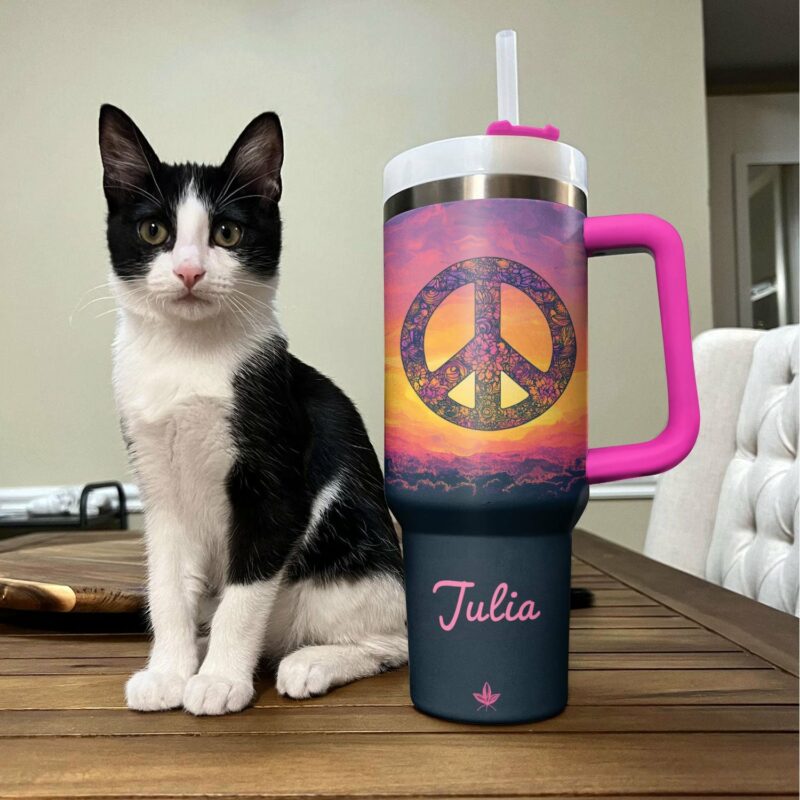 Sunset Peace Custom Stanley Quencher 40oz Stainless Steel Tumbler With Handle - Threewoofs - Image 3