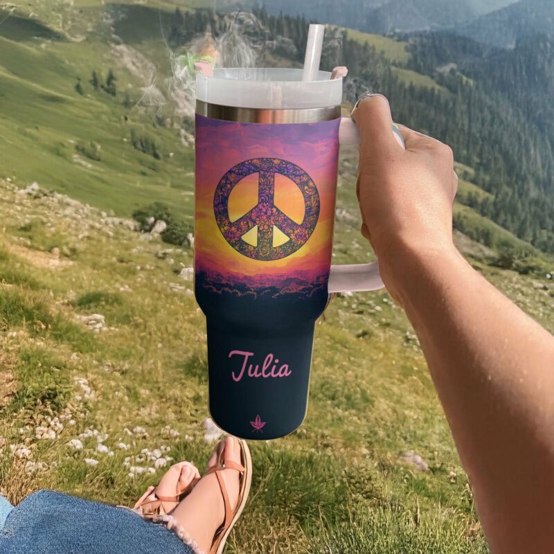 Sunset Peace Custom Stanley Quencher 40oz Stainless Steel Tumbler With Handle - Threewoofs - Image 4