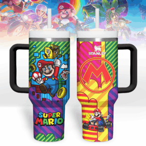 Super Mario Games Custom Stanley Quencher 40oz Stainless Steel Tumbler With Handle - Threewoofs