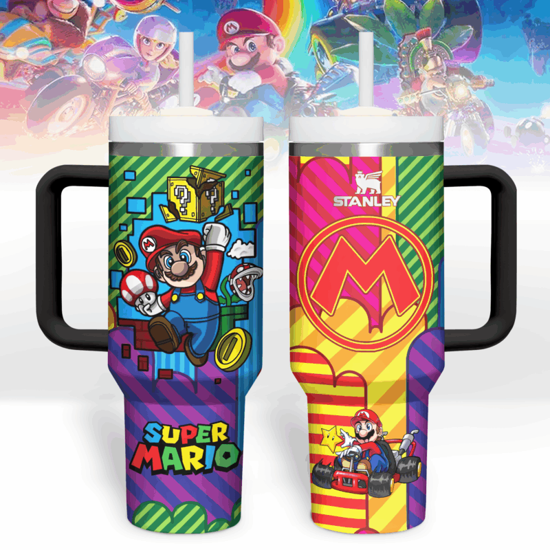 Super Mario Games Custom Stanley Quencher 40oz Stainless Steel Tumbler With Handle - Threewoofs