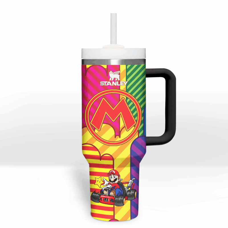 Super Mario Games Custom Stanley Quencher 40oz Stainless Steel Tumbler With Handle - Threewoofs - Image 4