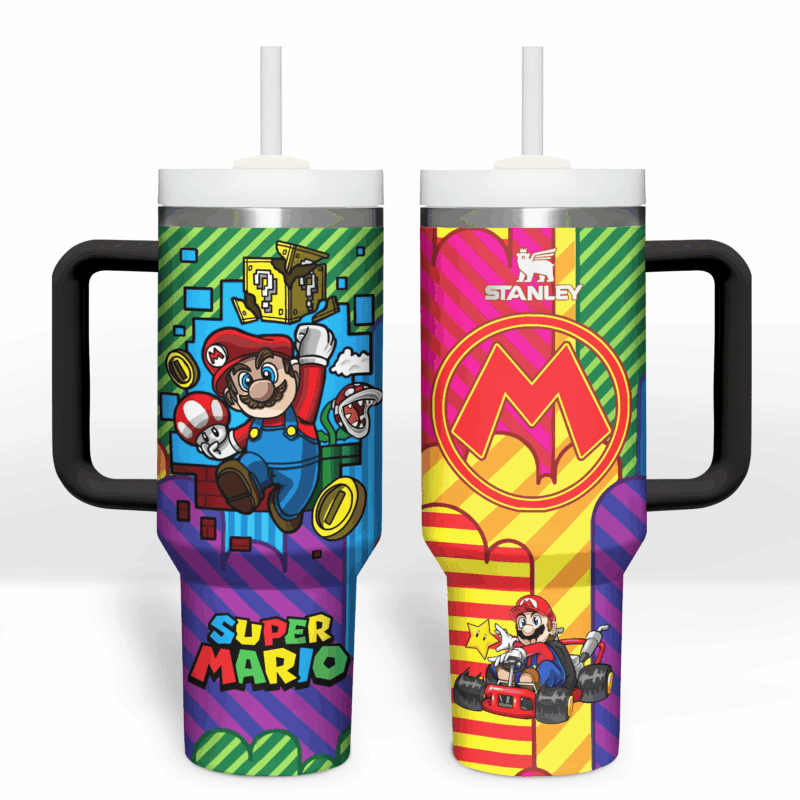 Super Mario Games Custom Stanley Quencher 40oz Stainless Steel Tumbler With Handle - Threewoofs - Image 2