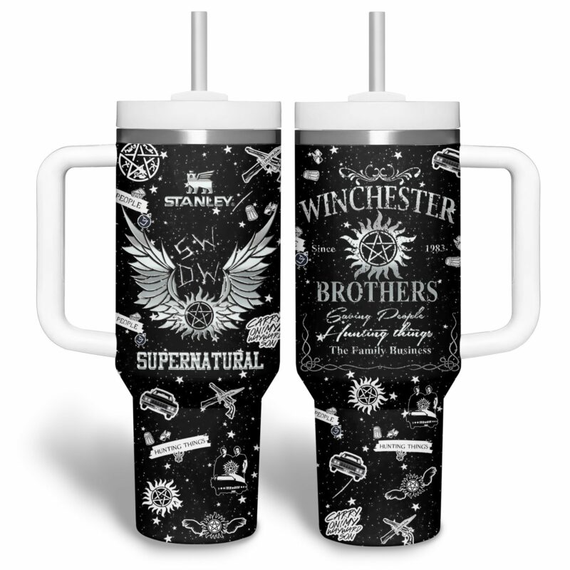 Supernatural TV Series Custom Stanley Quencher 40oz Stainless Steel Tumbler With Handle - Threewoofs - Image 2