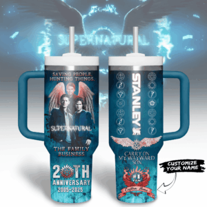 Supernatural TV Series Custom Stanley Quencher 40oz Stainless Steel Tumbler With Handle - Threewoofs
