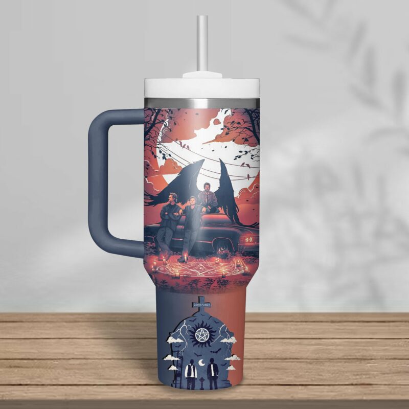 Supernatural TV Series Custom Stanley Quencher 40oz Stainless Steel Tumbler With Handle - Threewoofs - Image 2