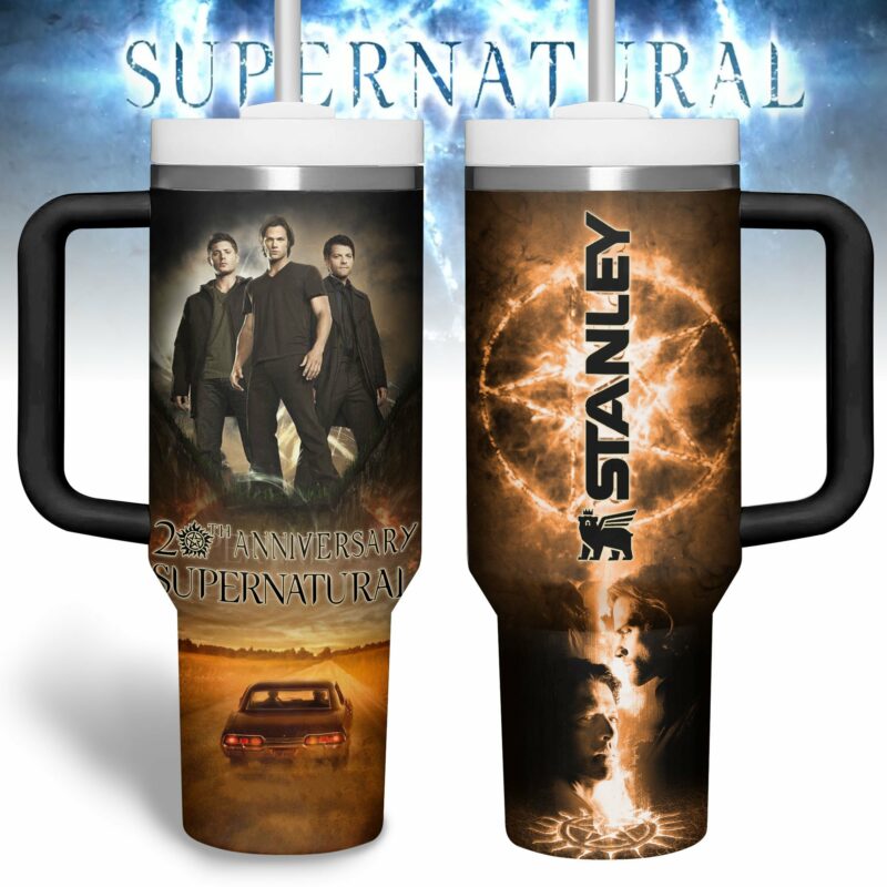 Supernatural TV Series Custom Stanley Quencher 40oz Stainless Steel Tumbler With Handle - Threewoofs