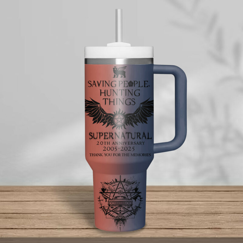 Supernatural TV Series Custom Stanley Quencher 40oz Stainless Steel Tumbler With Handle - Threewoofs - Image 3