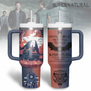 Supernatural TV Series Custom Stanley Quencher 40oz Stainless Steel Tumbler With Handle - Threewoofs