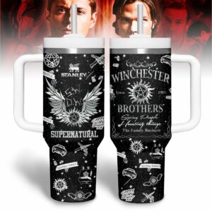 Supernatural TV Series Custom Stanley Quencher 40oz Stainless Steel Tumbler With Handle - Threewoofs