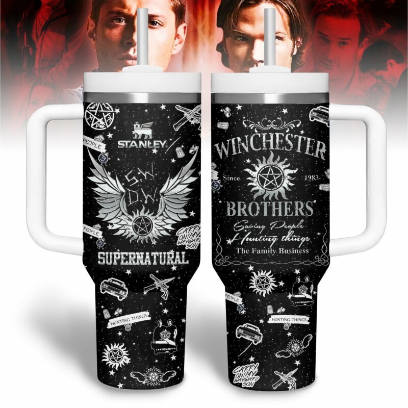 Supernatural TV Series Custom Stanley Quencher 40oz Stainless Steel Tumbler With Handle - Threewoofs