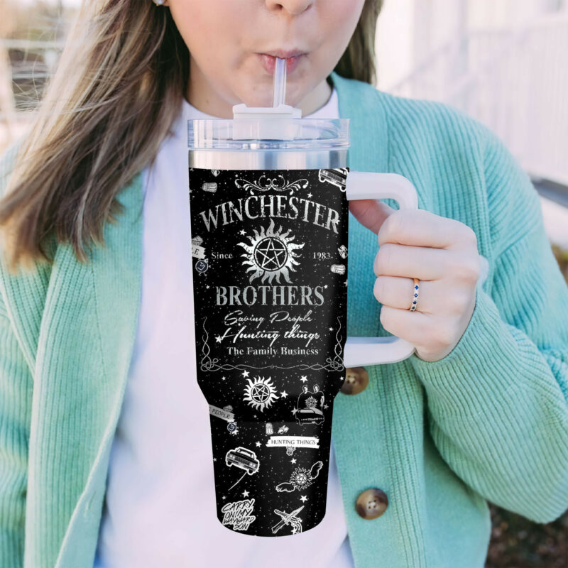 Supernatural TV Series Custom Stanley Quencher 40oz Stainless Steel Tumbler With Handle - Threewoofs - Image 4