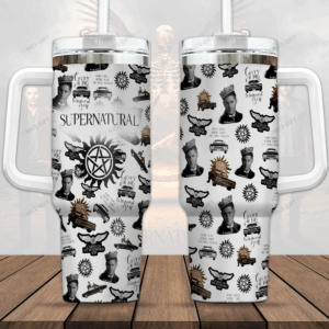 Supernatural TV Series Custom Stanley Quencher 40oz Stainless Steel Tumbler With Handle - Threewoofs