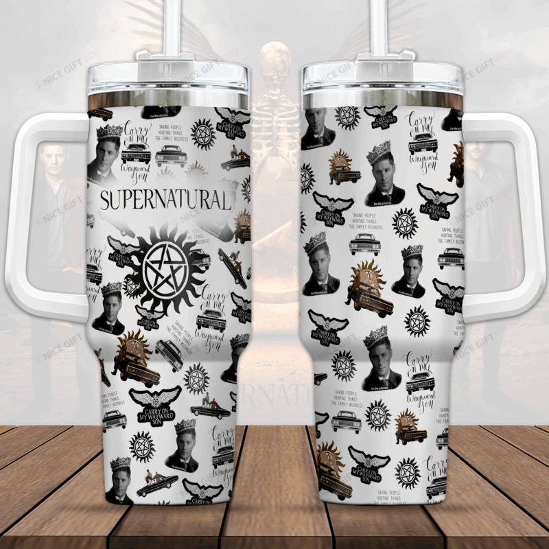Supernatural TV Series Custom Stanley Quencher 40oz Stainless Steel Tumbler With Handle - Threewoofs