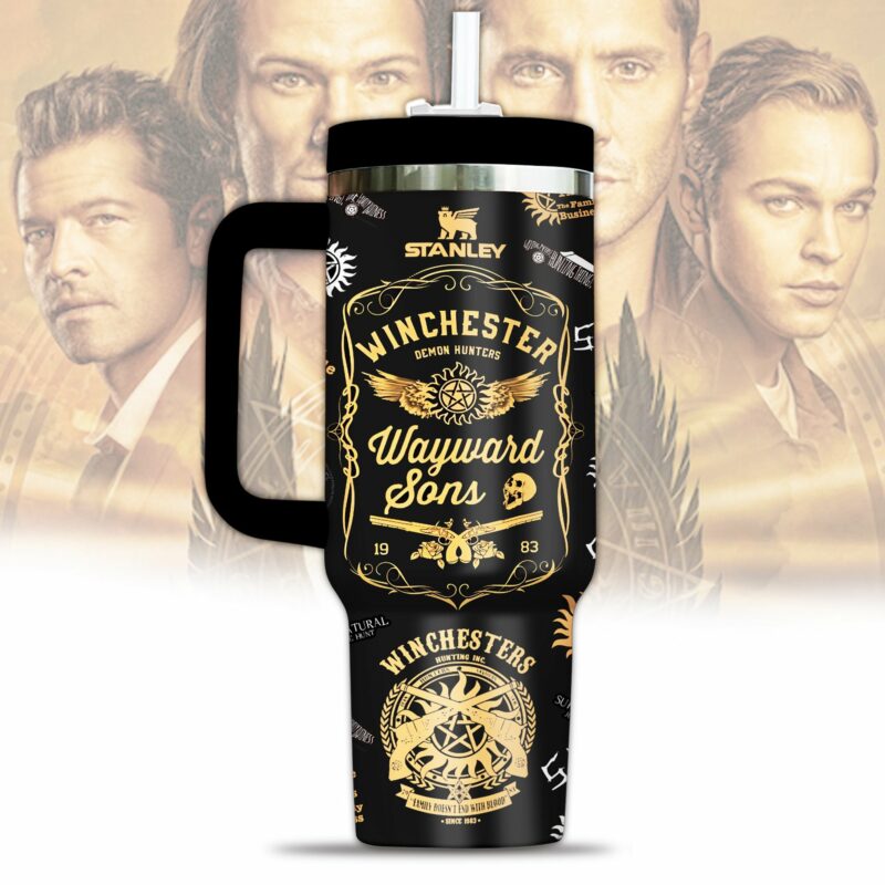 Supernatural Winchester Brothers TV Series Custom Stanley Quencher 40oz Stainless Steel Tumbler With Handle - Threewoofs - Image 2