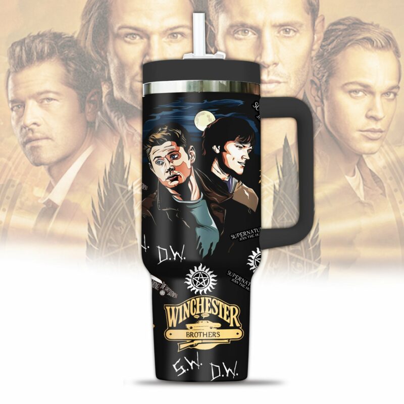 Supernatural Winchester Brothers TV Series Custom Stanley Quencher 40oz Stainless Steel Tumbler With Handle - Threewoofs - Image 3