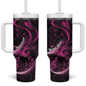 Survivor Melody Pink Breast Cancer Polynesian Custom Stanley Quencher 40oz Stainless Steel Tumbler With Handle - Threewoofs