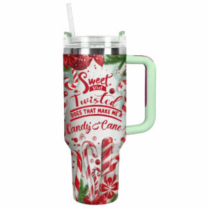 Sweet Candy Cane Christmas Custom Stanley Quencher 40oz Stainless Steel Tumbler With Handle - Threewoofs