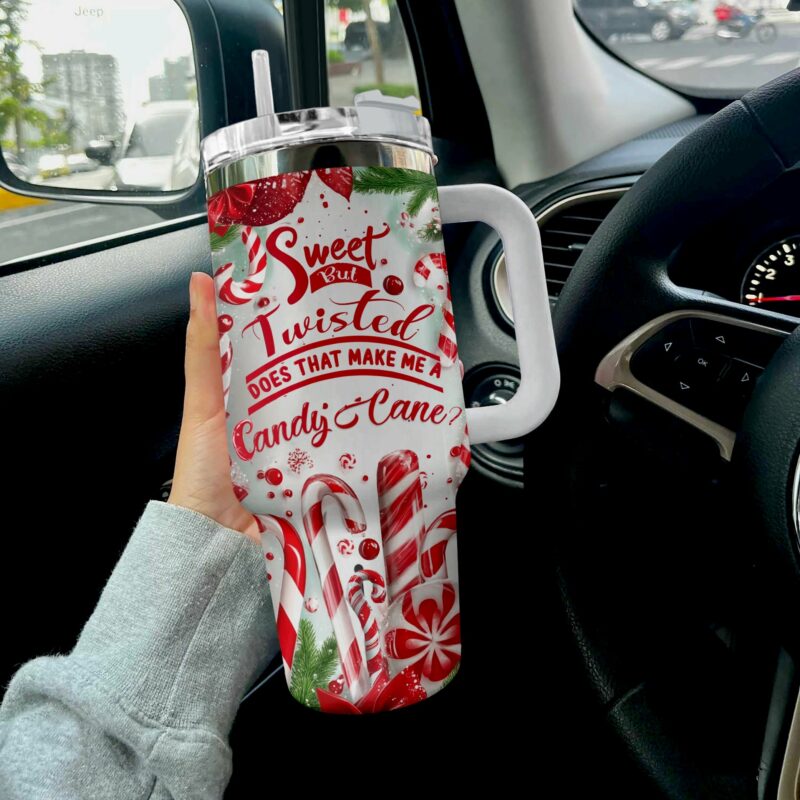 Sweet Candy Cane Christmas Custom Stanley Quencher 40oz Stainless Steel Tumbler With Handle - Threewoofs - Image 3