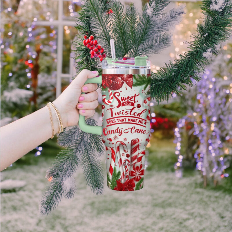 Sweet Candy Cane Christmas Custom Stanley Quencher 40oz Stainless Steel Tumbler With Handle - Threewoofs - Image 2