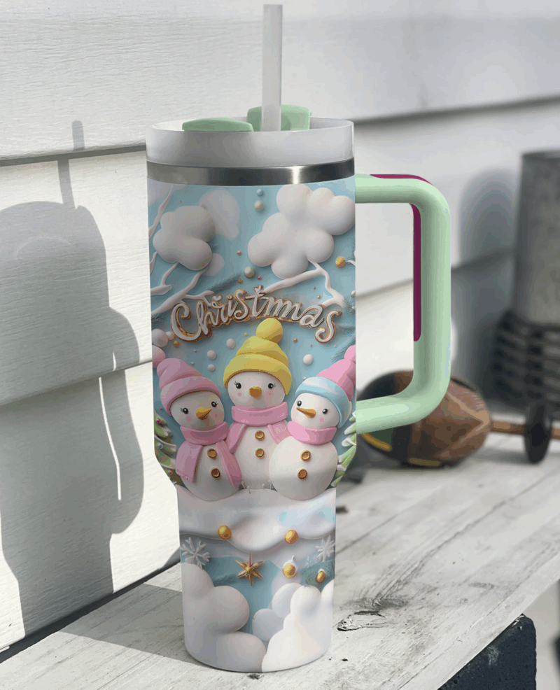 Sweet Snowman Delight Christmas Custom Stanley Quencher 40oz Stainless Steel Tumbler With Handle - Threewoofs - Image 3
